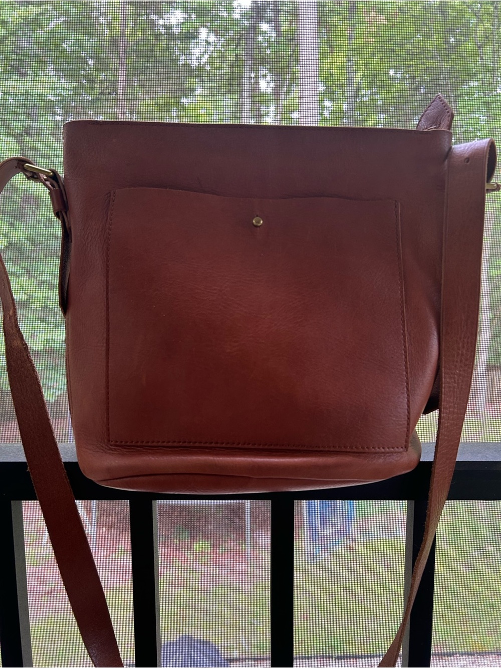 Madewell Brown Leather Crossbody Bucket Bag | Adjustable Strap | Genuine Leather